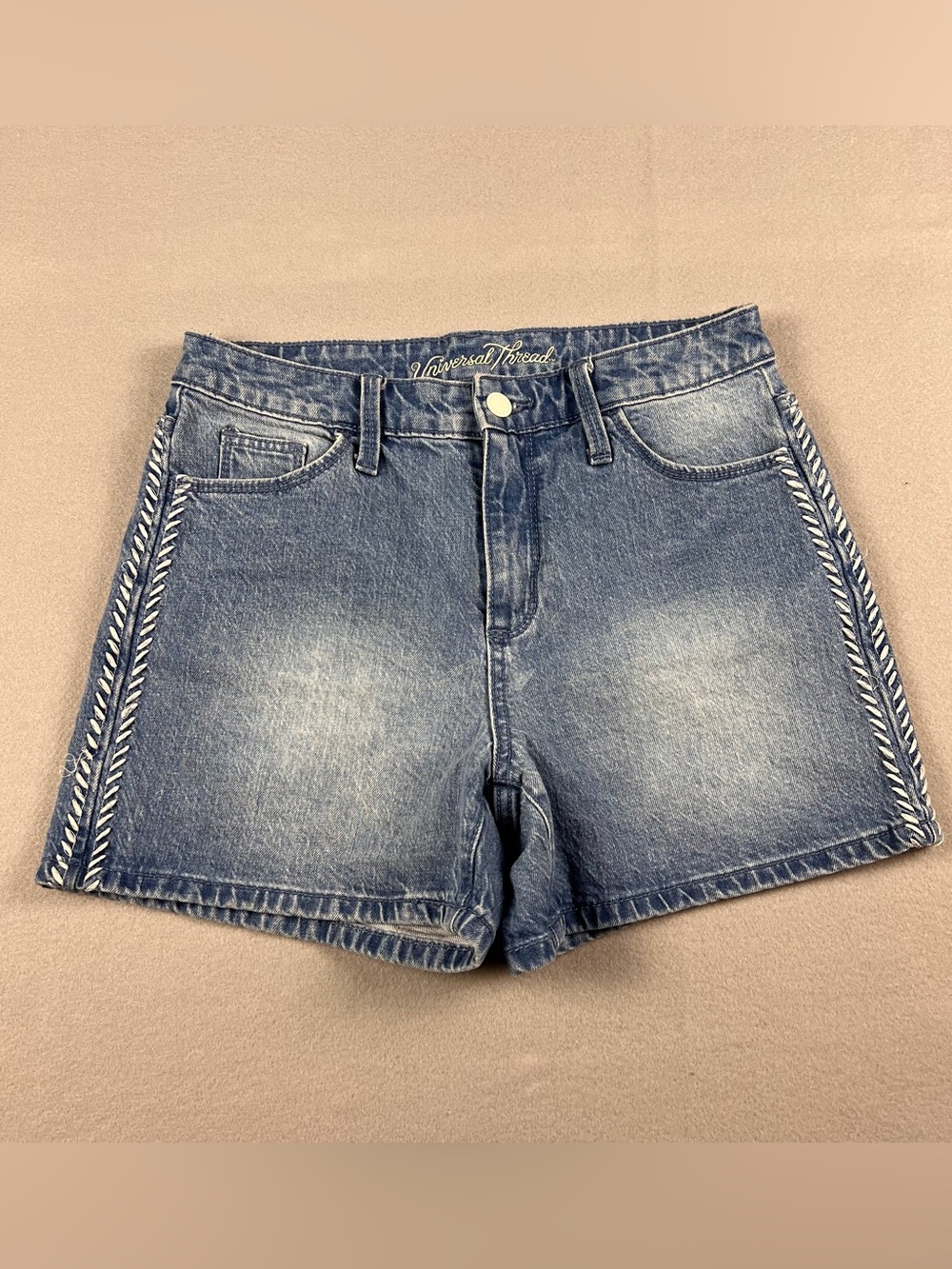 Universal Thread Faded Blue Denim Mid-Rise Shorts with Braided Side Trim